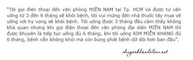 Đánh giá của khách hàng về Kim Miễn Khang là dùng không thấy hiệu quả