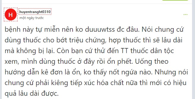 Chia sẻ của thành viên diễn đàn về hiệu quả xử lý vảy nến ở Trung tâm Thuốc dân tộc